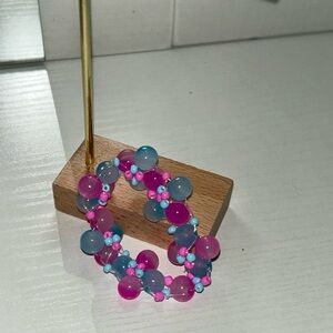 Vibrant Pink and Blue Iridescent Beaded Bracelet